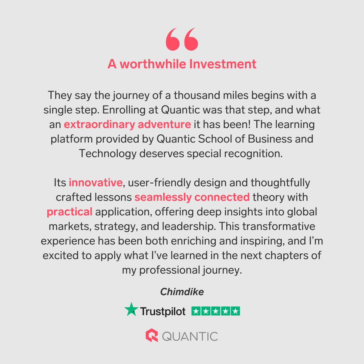 Quantic Reviews on TrustPilot: Chimdike