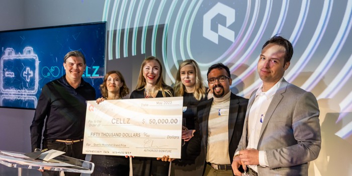 From vision to victory: Moonshot champions celebrate their big win with Quantic Cofounder, Tom Adams, at the finale in NYC. 