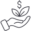 Hand offering plant and dollar sign