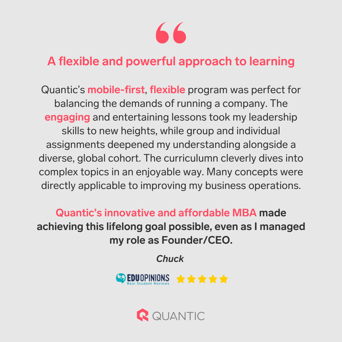 Quantic Reviews on EduOpinions: Chuck